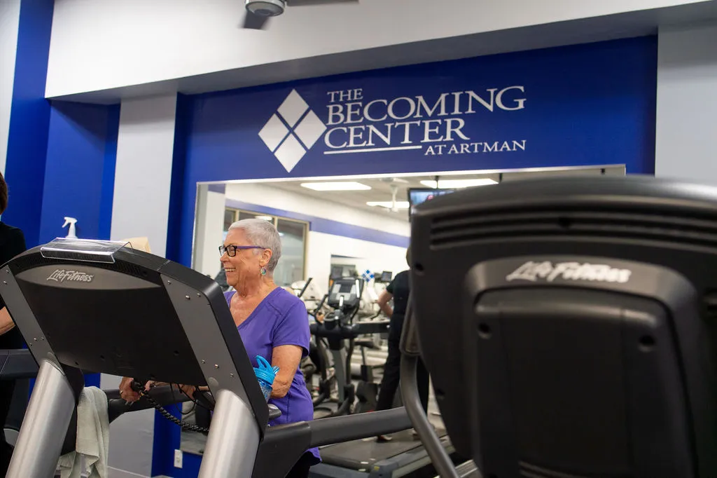 A member walks on a treadmill at The Becoming Center in Ambler, PA